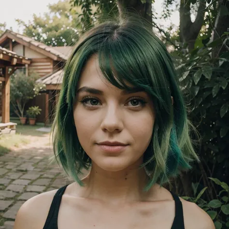 SAME GIRL, SAME FACE, GREEN HAIR, nature 
