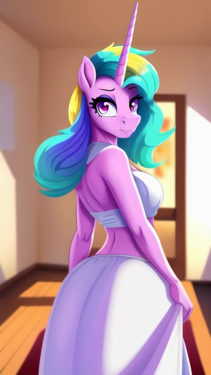 there is a cartoon picture of a woman with a unicorn tail, commission for high res, anthropomorphic mare, celestia, mlp fanart, ...