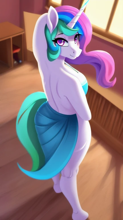 there is a cartoon picture of a woman with a unicorn tail, commission for high res, anthropomorphic mare, celestia, mlp fanart, ...