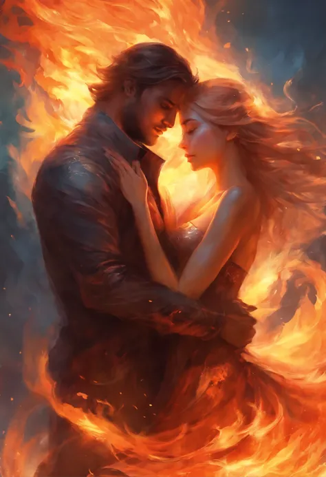 A man on fire hugs a girl