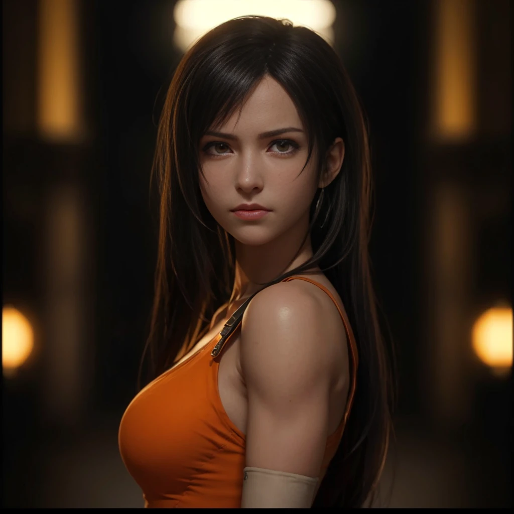 (best quality,ultra-detalhado),(Realistic:1.37),Tifa Lockhart, Rosto bonito e detalhado, angry expression, textura ultra realista, rosto delicado, corpo delicado