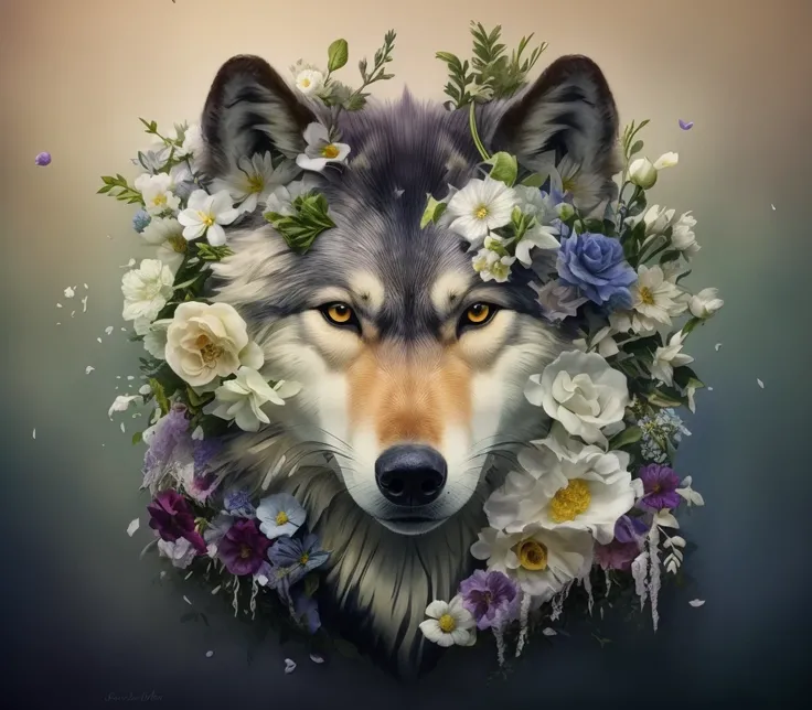 Wolf and flowers