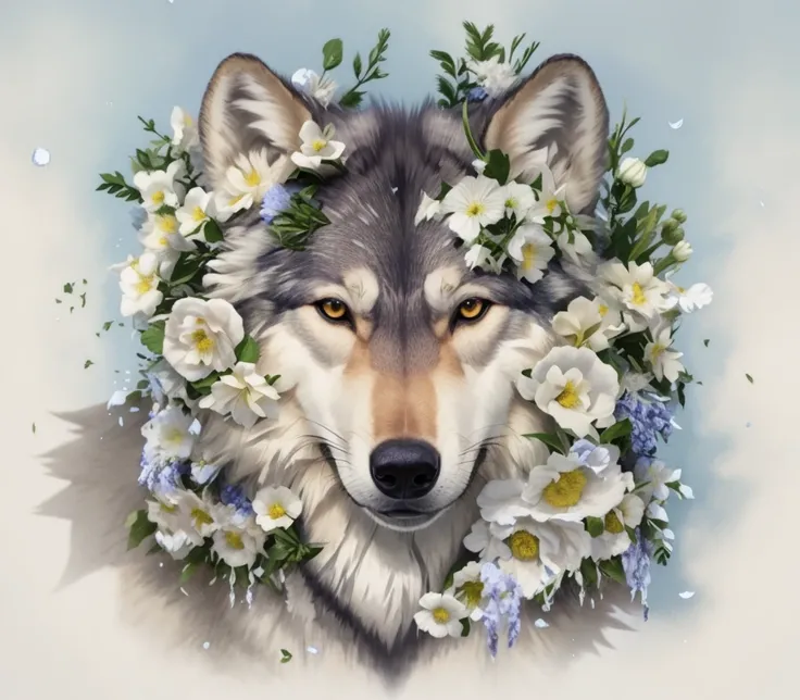 Wolf and flowers