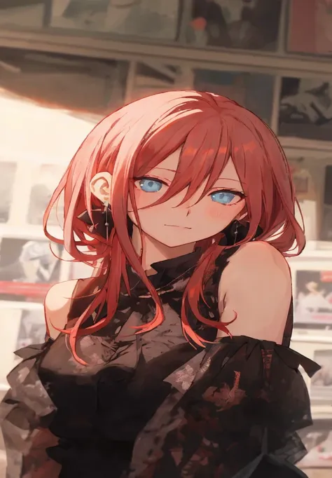 anime girl with red hair and blue eyes wearing a black skirt, anime visual of a cute girl, anime visual of a young woman, portra...