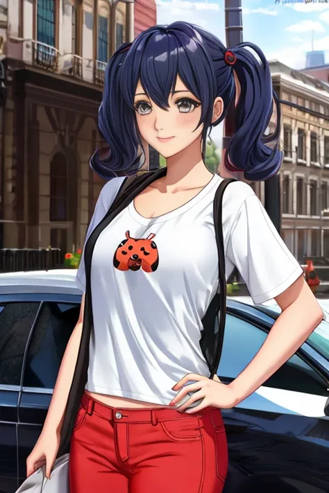 a ladybug,  casual dressed, glowing,  twintails,