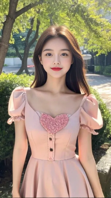 This girl is beautiful，The eyes are bright and alert，The face is delicate，with fair and smooth skin，Warm and charming smile。Her figure is well proportioned and graceful，Dress appropriately and stylishly。In short，She is a heart-warming beautiful girl。