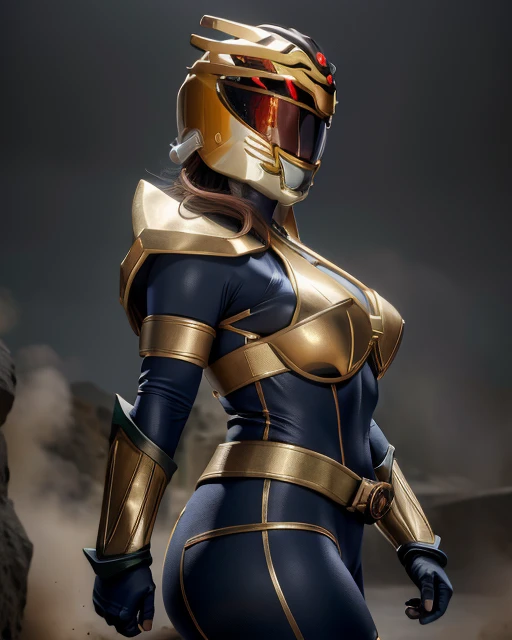 A busty girl cosplay power rangers character wearing helmet,bigtits giganticboobs,busty,bigass,very detailed skin texture, sharp eyes,dark background with light from the left side, hyper realistic, HD image