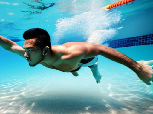 full body image of a japanese man、a male student is falling、a member of the male swimming team has collapsed.、a male lifesaving ...