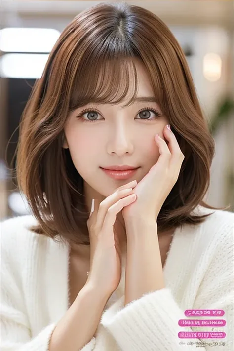 career woman,Beauty,make,Cosmetics Advertising,Idol,model,cute,,indoor,medium hair,droopy eyes,fluffy,refreshing,Korean,Minato-ku,beautiful,White system,Wave winding,Parallel eyebrows,see-through bangs,both hands