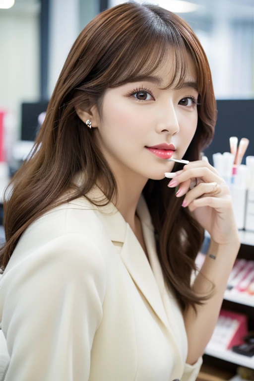 career woman,Beauty,make,Cosmetics Advertising,Idol,model,cute,,indoor,medium hair,droopy eyes,fluffy,refreshing,Korean,Minato-ku,beautiful,White system,Wave winding,Parallel eyebrows,see-through bangs,both hands,Red Lip,Office Casual