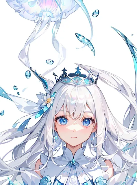 Close-up of a man in a skirt and hat, ((beautiful fantasy queen)), Crystal clear eyes, White-haired God, Not PFP, , season!! : 🌸 ☀ 🍂 ❄, 8k!!, [ floating ]!!, ethereal!!!!!!!, Moon themed clothing, Pale young ghost girl, Jellyfish Miko 8k, ahegao