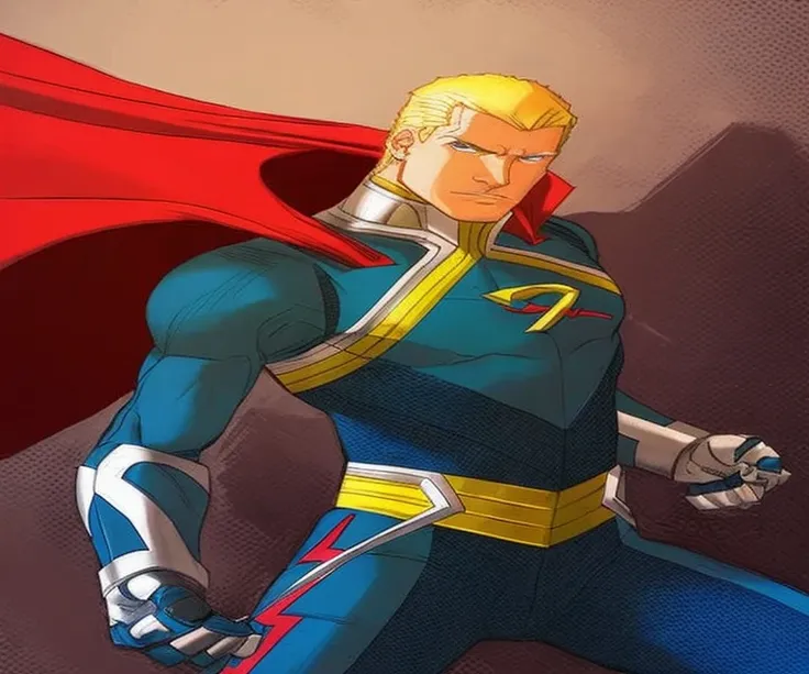 um desenho de um homem com uma capa em frente a uma parede, Homelander from the boys, Homelander, captain 7, inspirado em Alan Davis, by José Comas Quesada, adam warlock, char aznable album art, Direction: Greg Staples, de arte, by Inacio Zuloaga, Design d...