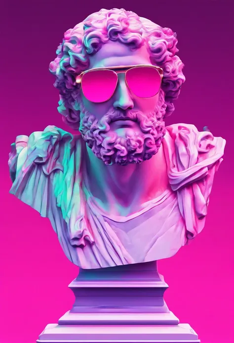 marble greek statue bust,(DJ), (sunglasses:1.3), The aesthetics of Vaporwave, vectorized, synthwave