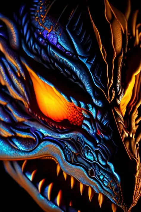 mysterious dragon face, looking to the lens, angry face, Black light painting, Arabesque background, HD, ((Zoom out))