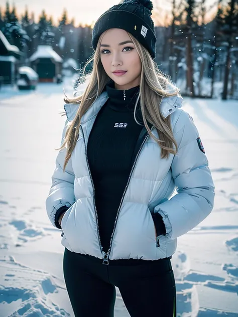 8k, masterpiece, RAW photo, best quality, photorealistic, extremely detailed CG unity 8k wallpaper, Depth of field, Cinematic Light, Lens Flare, Ray tracing,Create a Winter Sporty Elegance Session: ultra realistic Model: - Appearance:  (extremely beautiful...