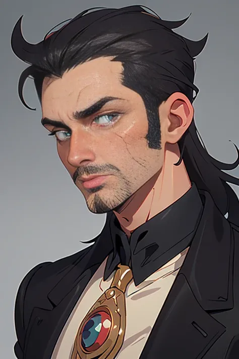 ((best quality)), ((masterpiece)), (detailed),High quality, Ultra detailed, best quality, insanely detailed, beautiful, masterpiece, 
male, 30s,slim&mascular, stubble,black hear,shirp eye,