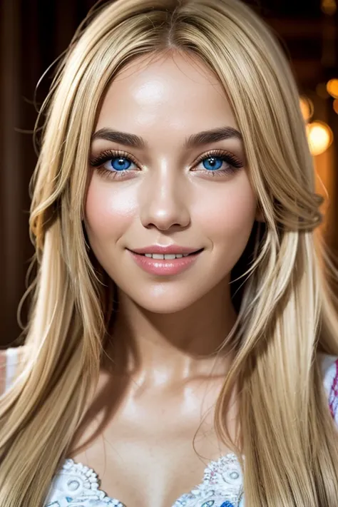 (best quality,ultra details,realistic skin),beautiful blonde smiling woman,mediterranean origin,face view,portrait,cheerful ligh...