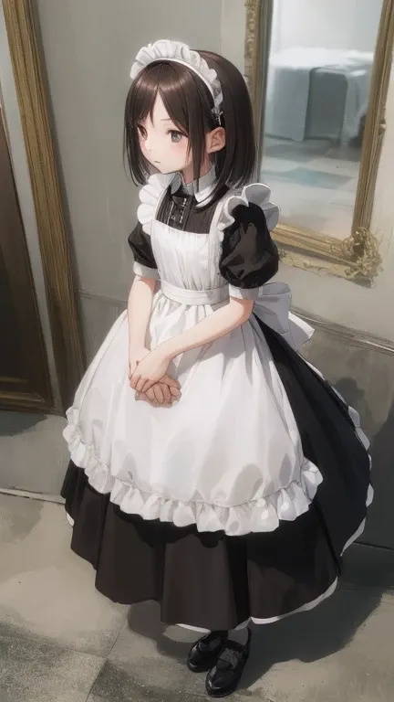 (masterpiece, highest quality), whole body, 1 girl, alone, maid dress, classic maid，standing picture，whole body