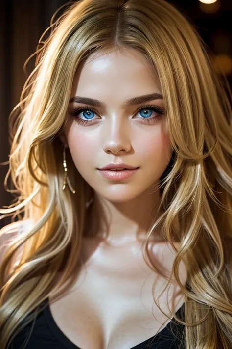 (best quality,ultra details,realistic skin),beautiful blonde woman,Mediterranean origin,face view,portrait,cheerful lighting,vibrant colors, full lips, attractive, sexy, curly hair