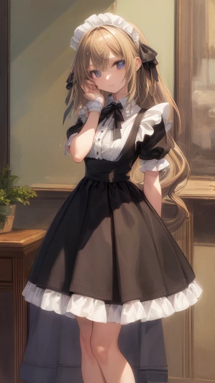 (masterpiece, highest quality), whole body, 1 female, alone, maid dress, classic maid，standing picture，whole body，long，long hair...