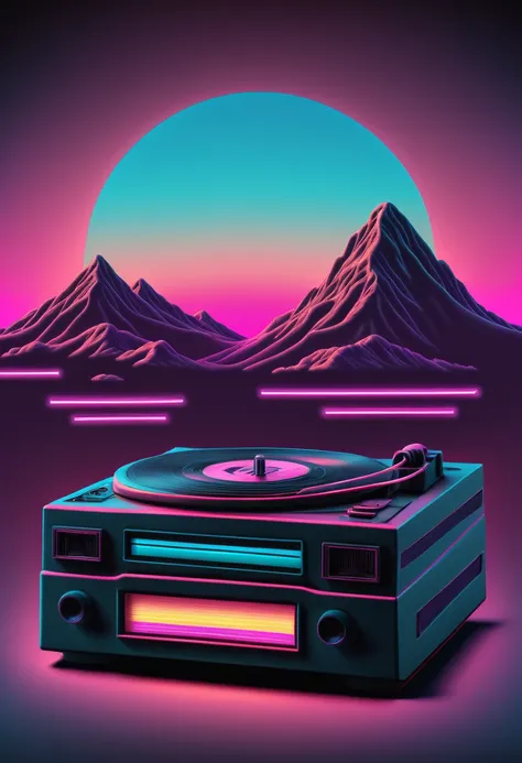 (best quality,4k,8k,highres,masterpiece:1.2), retrowave, synthwave, a vintage vinyl record, dusty, scratches, old-fashioned, wor...