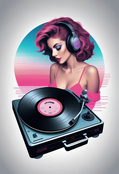 Retrowave, synthwave, a vintage vinyl record, dusty, scratches, old-fashioned, worn-out, grooves, retro design, classic music, spinning round and round, turntable, needle, musical nostalgia, soft crackling sound, black and white album cover, vintage vibes,...