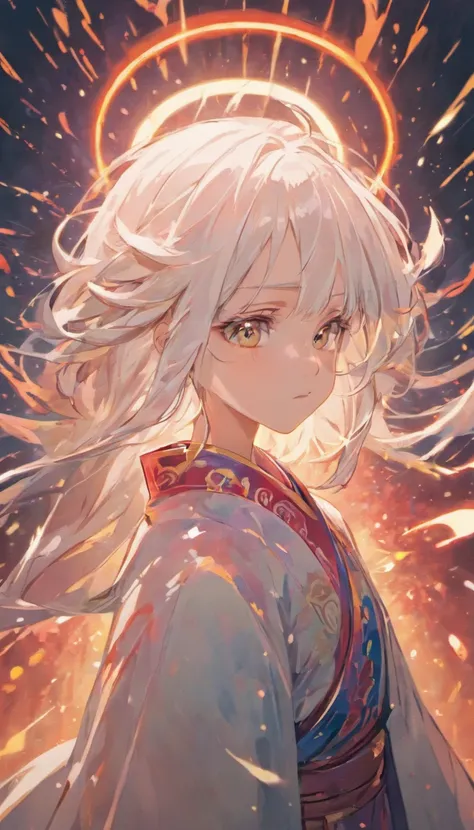 Chinese girl，white hair，Oriental primary colors，Lighting effects