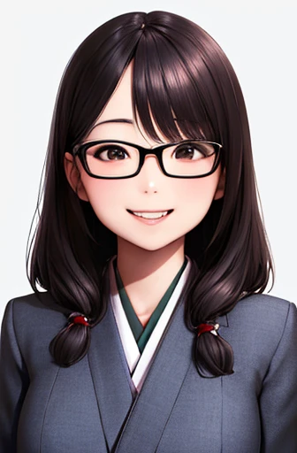 head shot,glasses,smile with visible teeth,suit, adorable, japanese girl, highest quality, ultra high resolution, photo-realistic, Super detailed, 8K, RAW photo NSFW
