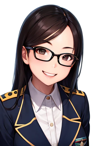 head shot,glasses,smile with visible teeth,uniform, adorable, girl, highest quality, ultra high resolution, photo-realistic, Super detailed, 8K, RAW photo NSFW
