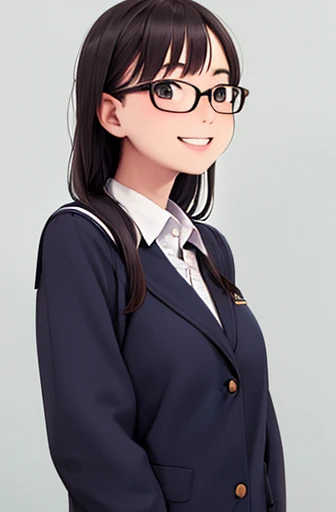 looking away:1.4,upper body shot,Painter style,glasses,smile with visible teeth,school uniform, adorable, girl, highest quality, ultra high resolution, photo-realistic, Super detailed, 8K, RAW photo NSFW
