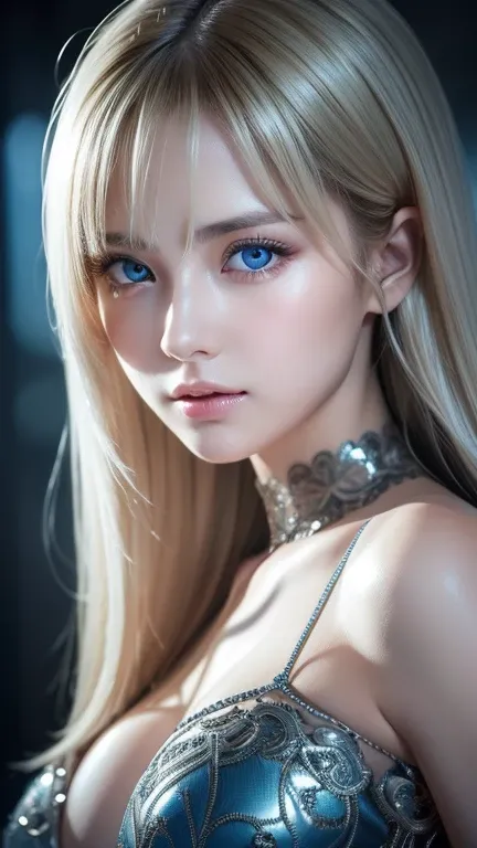 highest quality、8K Masterpiece、ultra high resolution、(photorealistic:1.3)、Raw photo、1 blonde girl、silvery hair、Glossy skin、1 Cyberpunk Super Beautiful Soldier、((Super realistic details))、Portrait、global illumination、Very beautiful, bright and shining light...