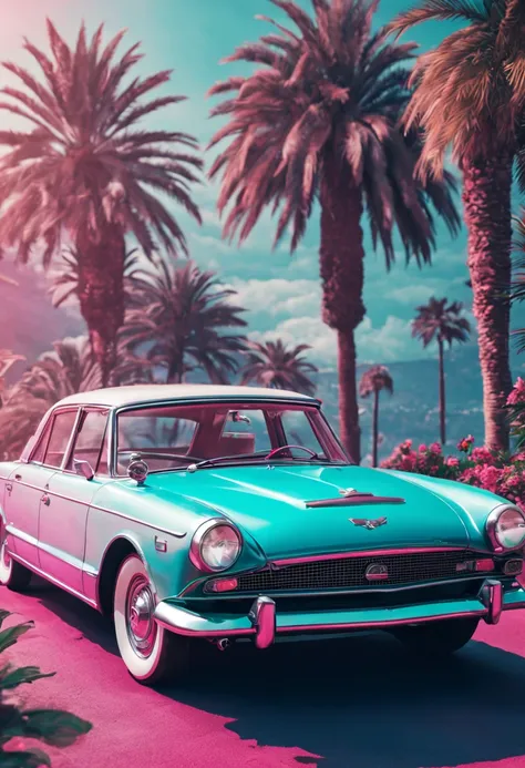 Retro Car Design Vaporwave Aesthetic/vaporwave aestheticss/vaporwave aesthetics.late 19th century victorian era，Emphasis on vintage decor and design elements.Retro Style，Create unique fashion and artistic expressions.Atomization surroundings.bokeh backgrou...