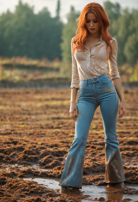 best quality,4k,8k,highres,masterpiece:1.2,ultra-detailed,realistic:1.37,70s setting,woman,wearing soaking wet muddy flared jeans,experiences sexual tension,drowning in bog,dirty fetishistic sex with herself,[vivid colors],portraits,landscape,studio lighti...