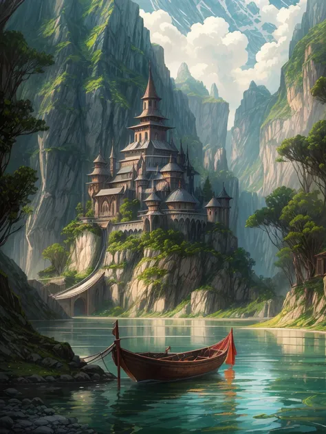 （（（masterpiece、Highest image quality、highest quality、highly detailed unity 8ｋwallpaper）））、（（fantasy））、monastery on the lake