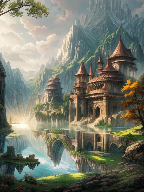 （（（masterpiece、Highest image quality、highest quality、highly detailed unity 8ｋwallpaper）））、（（fantasy））、monastery on the lake