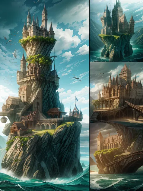 （（（masterpiece、Highest image quality、highest quality、highly detailed unity 8ｋwallpaper）））、（（An isolated island in the sea））、（A castle on a lonely island）、tower