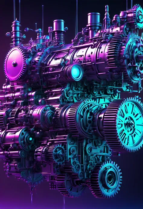 (vaporwave aesthetic:1.8)，艺术品中的美丽vaporwave aesthetics，许多air vehicle和mechanobiology，shiny steam gears and mysterious elements,stu...