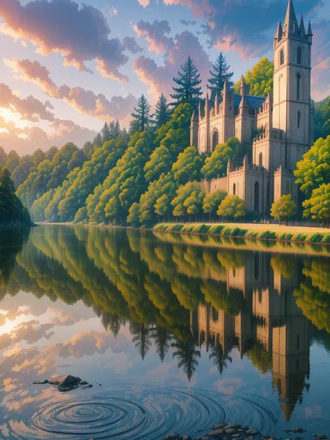 （（（masterpiece、Highest image quality、highest quality、highly detailed unity 8ｋwallpaper）））、（（fantasy））、monastery on the lake