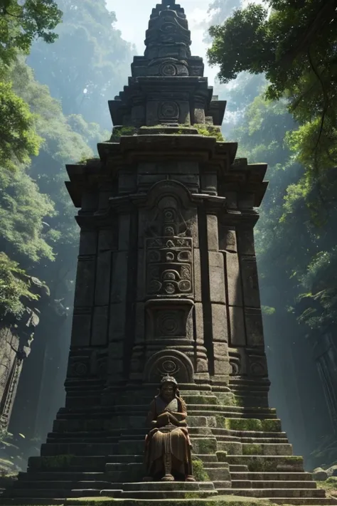 there is a stone statue in the middle of a forest, stone eyes, oxaguian 3d epic, still from the movie tomb raider, by Simon de Vlieger, ancient sacred architecture, monstrous mask, anamorphic widescreen, photorealistic-n 9, neoandean architecture, ps 2 gra...