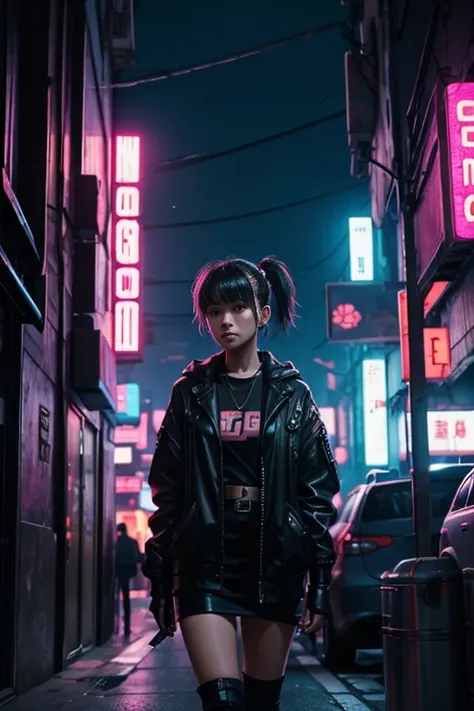 A LOFI-STYLE GIRL IN A CYBERPUNK CITY  