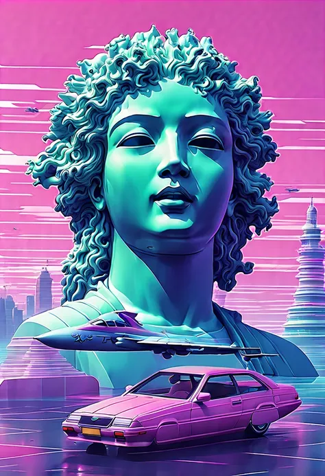 (vaporwave aesthetic:1.8)，beautiful vaporwave aesthetics in artwork，many aircraft and mechanical creatures