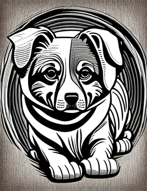 um cachorro estilo collie, Fantasia, magical, mystic, incomum, Preto e branco, linhas onduladas, desenho de arte de linha realista, book coloring page, sem barulho, sharp thick lines, Arte de contorno, imagem centralizada, isolado em um fundo branco  