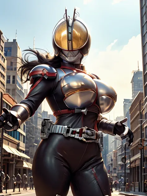 jm555, 1girl, female focus, solo, armor, helmet
masterpiece,bigtits,giganticboobs, best quality, absurdres, city, dynamic pose