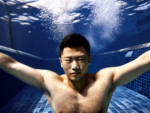 full body image of a japanese man、male student、men&#39;s swimming club member、male life saving club member、men&#39;s water polo ...