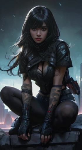 uma mulher com capuz sentada em cima de um telhado, estilo artgerm, Alena Aenami e Artgerm, artgerm extremamente detalhado, artgerm detalhado, Artista Artgerm I e WLOP, graphic artist artgerm, Artgerm e Warren Louw, por Ruan Jia e Stanley Artgerm