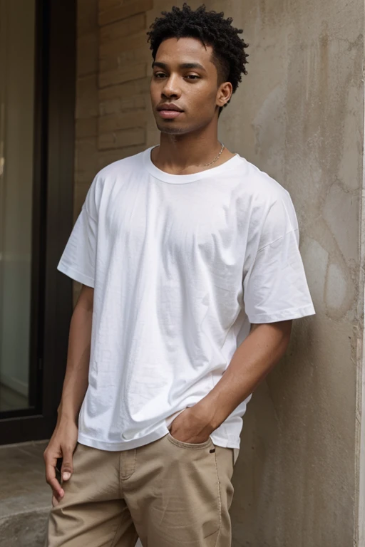 Black Male Model in Plain Oversized White T-Shirt