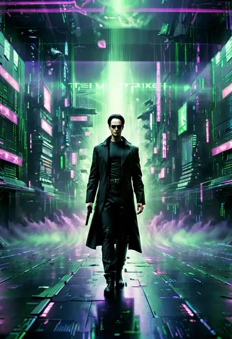 vaporwave art, movie "the matrix", cyberpunk, panoramic, ultra high saturation, (best quality, masterpiece, representative work,...