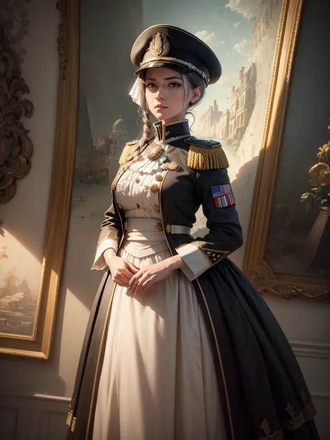 She is a Field Marshal in World War 2 and she has expressed his decline to the war plan,
((Best quality)), ((masterpiece)), (highly detailed:1.3), Depth-of-field, Multi-layered textures, HDR (High Dynamic Range), Ray Tracing, NVIDIA RTX, Unreal 5, Subsurfa...