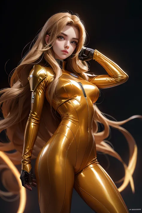 (best quality,8k:1.2,high resolution:1.2),ultra-detalhado,realistic,retro space guardian female,static pose,long hair,rosto extr...