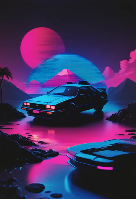 vinyl records,Vaporwave Aesthetic style, synthwave,